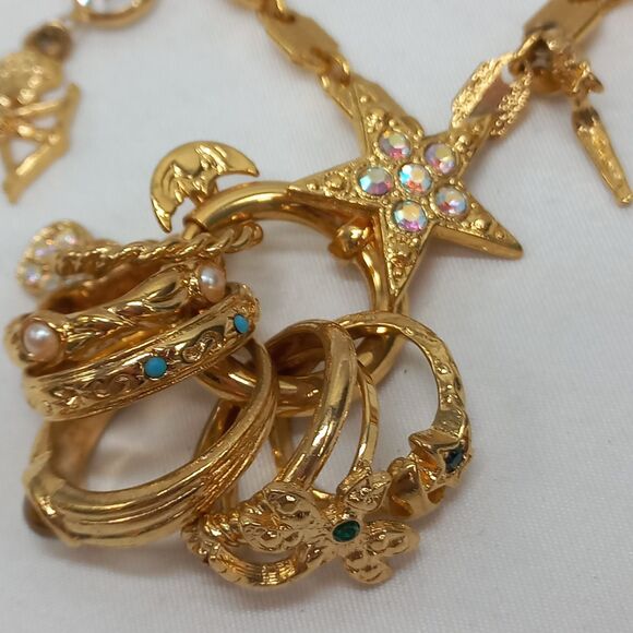 Kirks Folly Cupid Secrets of The 7 Angels Rings Gold Tone Long Necklace Vintage - Picture 9 of 11